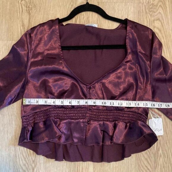 Whimsigoth Satin Ensemble Wide Leg Ruffle Detail Free People Set - Picture 6 of 16